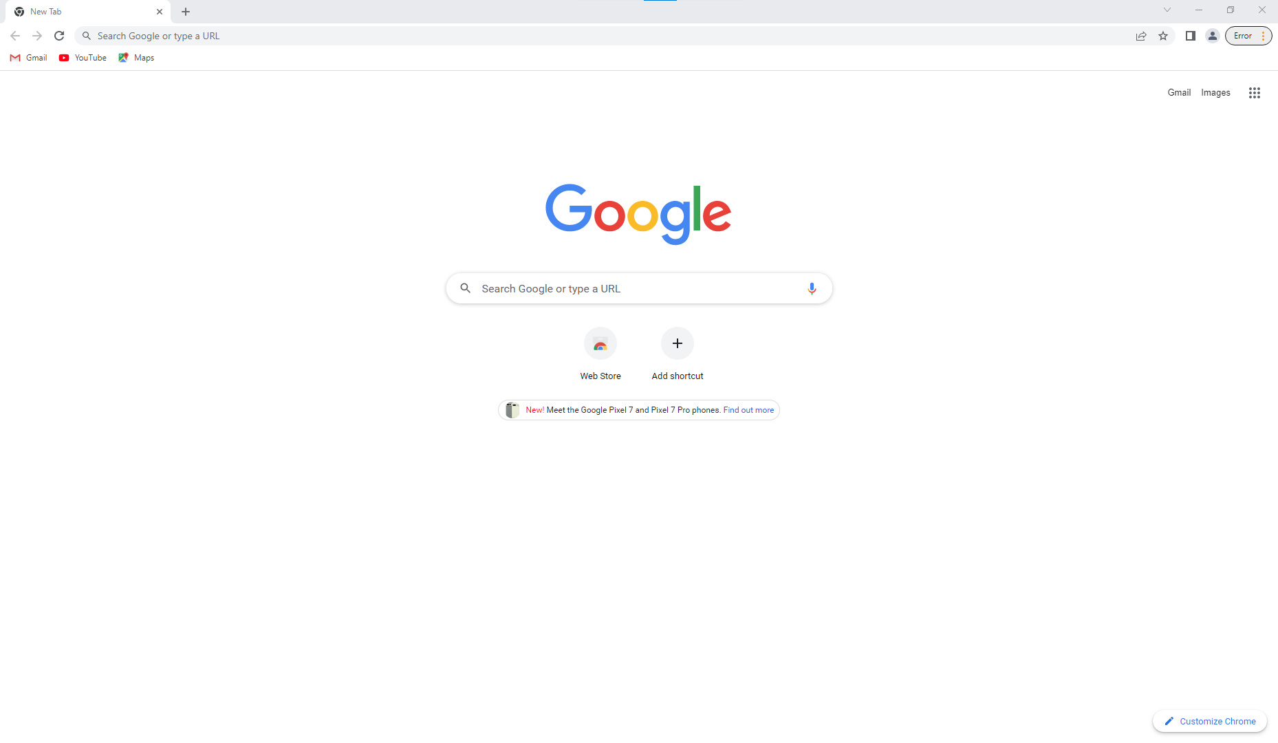 Default page of the Chrome browser